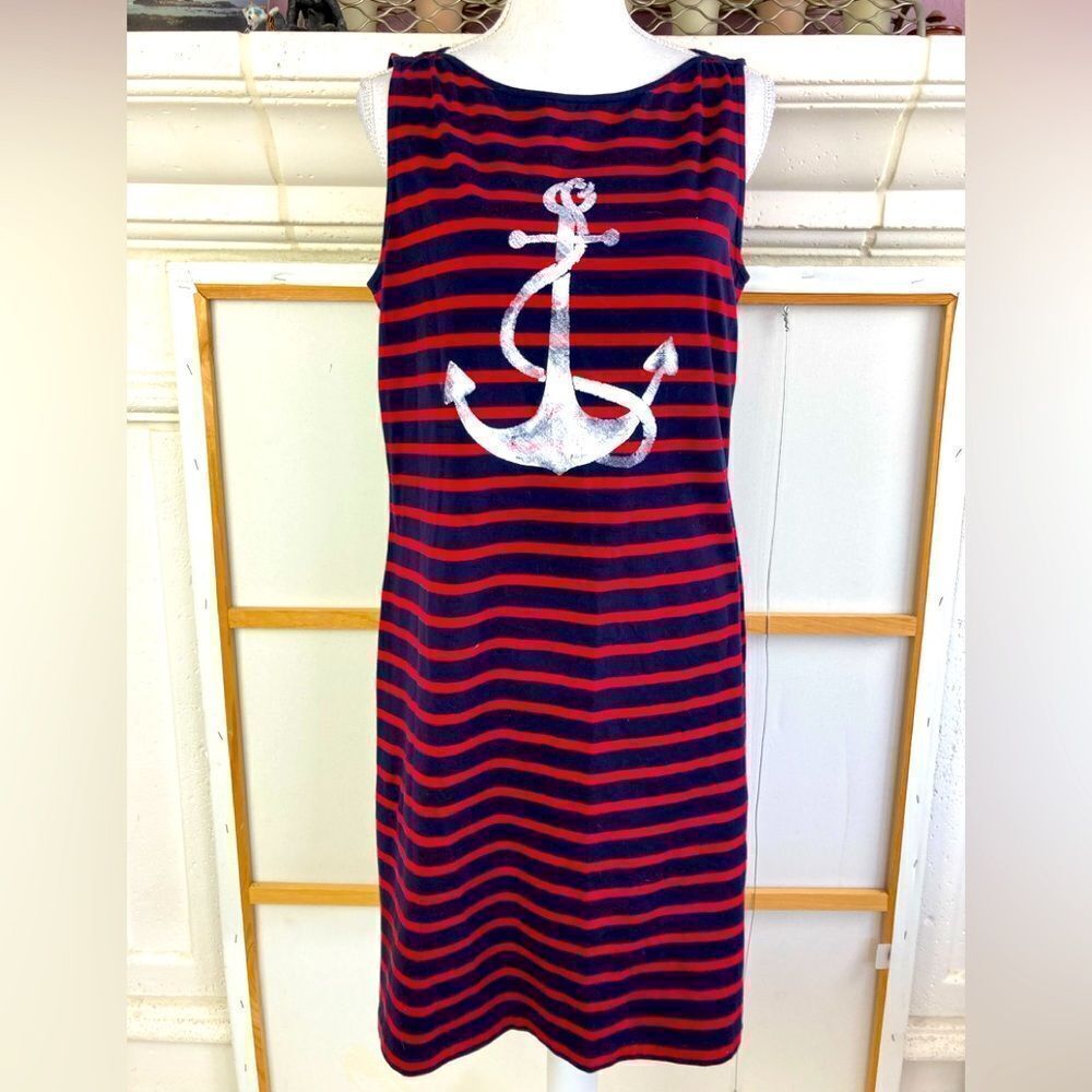 Talbots Nautical striped cotton dress w/boat neck & anchor printed on cruise!